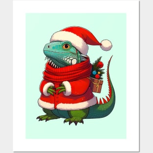 Cute Christmas Iguana Santa Posters and Art